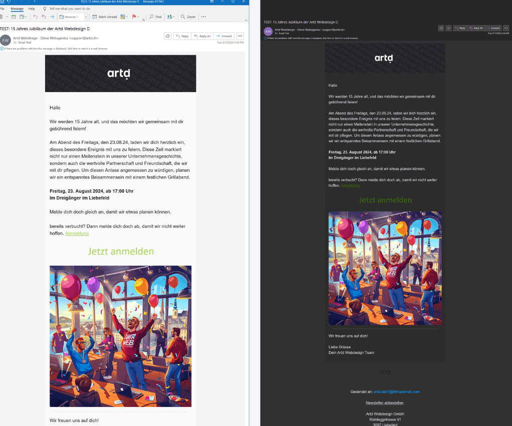 Ergebnis eines Litmus-Tests für konsistentes E-Mail-Design